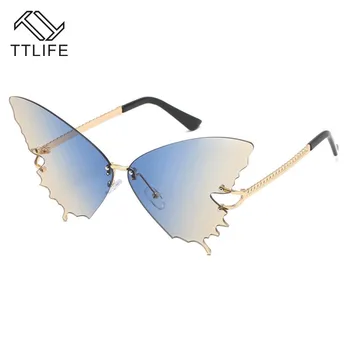 TTLIFE bez apmales Saulesbrilles Sieviešu 2020 JAUNU Luksusa Zīmolu Dizainera Tauriņš Lielgabarīta Steampunk Saulesbrilles Vintage Brilles UV400
