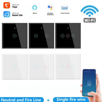 TUYA WiFi Smart Touch Switch 110-250V Mājas Sienas Pogu, Alexa un Google Home Palīgs ES Standarta 1/2/3 banda