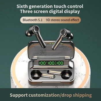 TWS Bluetooth 5.1 Bezvadu Austiņas 9D HiFi Trokšņu Slāpēšanas Zvanu Austiņas 3 LED Displejs, Touch Control Ūdensizturīgs