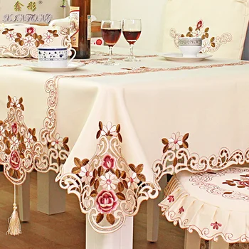TY220 Eiropas dārza galdauts Eleganti izšūti pusdienu galda audums krēsla segtu kāzu apdare, mājas tekstila spilvena