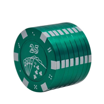 Tabakas Dzirnaviņas Pokera Žetonu Garšaugu Smalcinātāju 42 MM, 3 Slāņi, Cinka Sakausējuma Metāla Garšvielu Dzirnaviņas Tabakas Drupinātājs