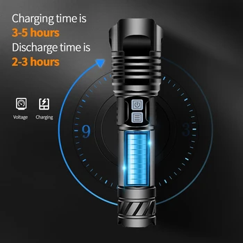 Taktiskais lukturītis XHP100 USB LED lukturīti zoomable teleskopiskie uzlādējams pārnēsājams gaismas ūdensizturīgs super jaudīgu lukturi