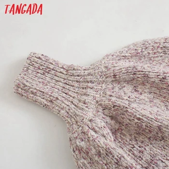 Tangada Sieviešu Vintage Trikotāžas Džemperis džemperis Puff garām Piedurknēm Peter Pan Apkakli Sieviešu Lielajam Puloveri Šiks Tops3H146