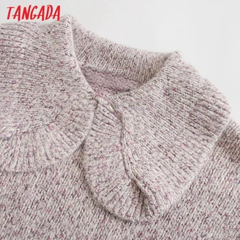 Tangada Sieviešu Vintage Trikotāžas Džemperis džemperis Puff garām Piedurknēm Peter Pan Apkakli Sieviešu Lielajam Puloveri Šiks Tops3H146