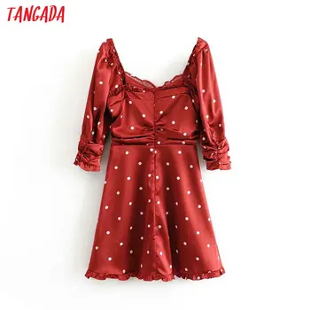 Tangada modes sievietes punkti drukas sarkana kleita tauriņu pusi Piedurknēm Dāmas kroku ruffles mini kleita puse 3D11