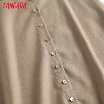 Tangada sievietes 80% kokvilnas, 20% lins midi svārki faldas mujer vintage pogas birojs dāmas elegants šiks vidum teļš svārki 4C68