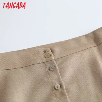 Tangada sievietes 80% kokvilnas, 20% lins midi svārki faldas mujer vintage pogas birojs dāmas elegants šiks vidum teļš svārki 4C68