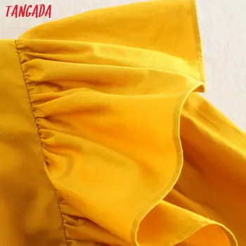 Tangada vasaras modes sieviešu dzeltenu kroku mini kleita ar īsām piedurknēm dāmas vintage biroja lady kleita vestidos 2W110