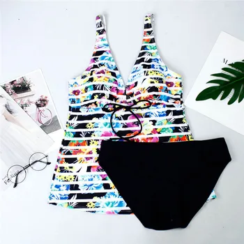 Tankini peldkostīmi sievietēm, plus lieluma Sievietēm Vasarā Backless Sexy Svītru Peldkostīmi Beachwear Siāmas Peldkostīms Bikini Komplekts #XTN