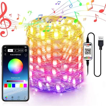 Thrisdar 5/10M LED Pasaku Gaismas Ziemassvētku RGB Mirdzums String Gaismas, Bluetooth APP Sync Mūzikas Zvaigžņotām Gaismas Guļamistaba Kāzu