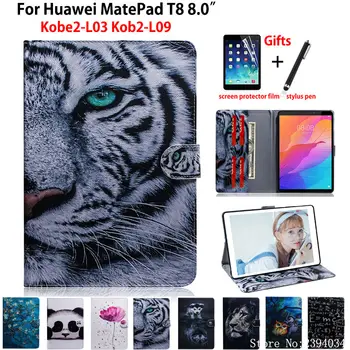 Tiger modelis, Gadījumā, Huawei MatePad T8 8.0 Segtu Kobe2-L03 KOB2-L09 Būtiska Planšetdatoru, Flip Stends, Shell Capa Coque +Dāvana