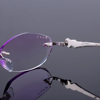 Titāna Sakausējuma Bez Apmales Brilles Rāmi, Oriģinālu Zīmolu Sieviešu Rāmji Dimanta Griešana Samazināt Bez Apmales Brilles Ar Slīpumu Tonis Lēcas