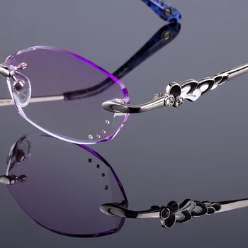 Titāna Sakausējuma Bez Apmales Brilles Rāmi, Oriģinālu Zīmolu Sieviešu Rāmji Dimanta Griešana Samazināt Bez Apmales Brilles Ar Slīpumu Tonis Lēcas