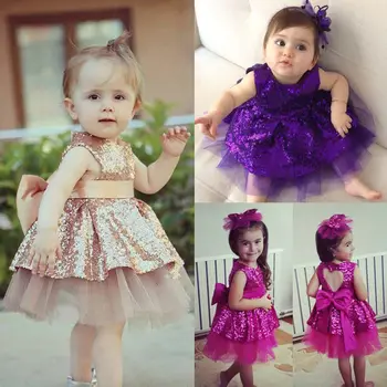 Toddler Bērniem, Baby Meitenes Kleita Vizuļi Bowknot Backless Bumbu Kleita Bohēmijas Puse Mini Sequined Kleitas 2020. Gadam, Jauno Gadu