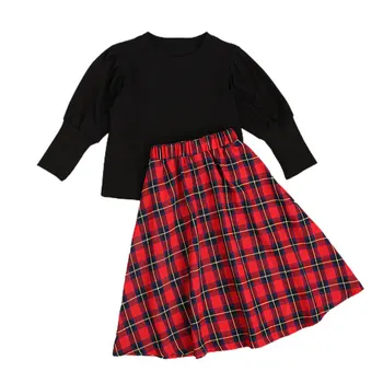 Toddler Meitene Apģērbs Pavasara Rudens Modes Tērps 2gab garām Piedurknēm Top + Pleds Svārki Apģērbi Meitenēm 3-7Years