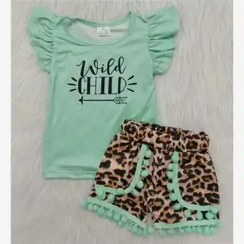 Toddler Meiteņu Tērpiem, Zaļš T-Krekls, Tunika Top Leopards Šorti Bikses Vasaras Gadījuma Valkāt Bērni