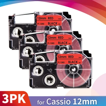 Topcolor 3PK Black Red 12mm*8m XR-12RD Marķējuma Lentes Saderīgu Casio etiķešu Printeri XR12RD par Casio KL-7400 KL8100 7200 8200