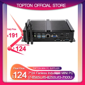 Topton Fanless Rūpniecības Mini PC i7-8565U i5-8250U 7*24 Darba 2*RS232 HDMI VGA 1*Lan 7*USB