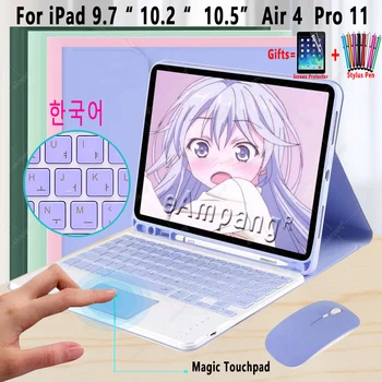 Touchpad korejas tastatūras Gadījumā Ar Peli iPad 9.7 5 6 4 Gaisa 4th Gen 3 Pro 10.5 11 2018 2020 10.2 7 8 Paaudzes