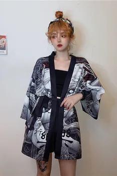 Tradicionālā Tautas Kimono Japāņu Modes Stila Streetwear Vasaras Pludmales Kimono Vīrieši Sievietes Sauļošanās Jaciņa Harajuku Kimono