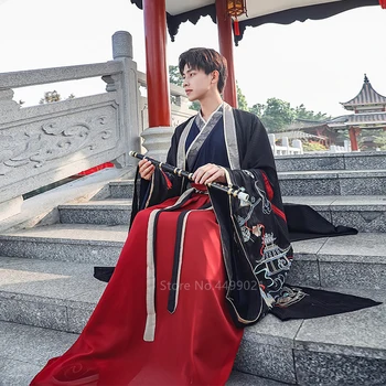 Tradicionālā Ķīniešu Drēbes Hanfu Kleita Vīriešiem Vīriešu Iedomātā Izšūšana Jaku Kura Ietērpusies Kimano Tops, Svārki Uzstādīt Modes Streetwear Deju Kostīms