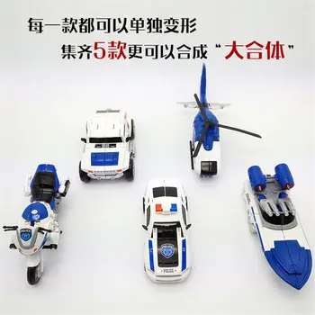 Transformācijas Anime Rīcības Attēls Rotaļlietas Robots 5 IN 1 Rotaļlietām Zēns Auto Helikopteru Motociklu Policijas Gaisa kuģu Kombinācija Modelis Dāvanu