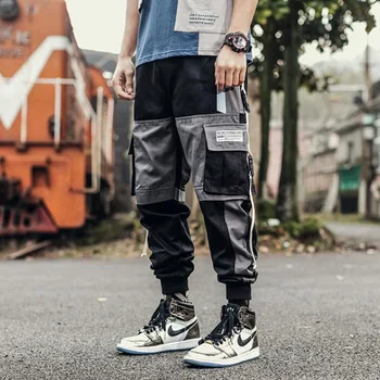 Treniņbikses Daudzām Kabatām Kravas Bikses Vīriešu Baltas Ribas Potītes Taktiskās Bikses Vīriešu Modes Gadījuma Pie Hip Hop Streetwear Bikses
