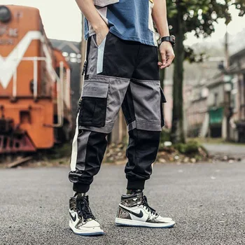 Treniņbikses Daudzām Kabatām Kravas Bikses Vīriešu Baltas Ribas Potītes Taktiskās Bikses Vīriešu Modes Gadījuma Pie Hip Hop Streetwear Bikses
