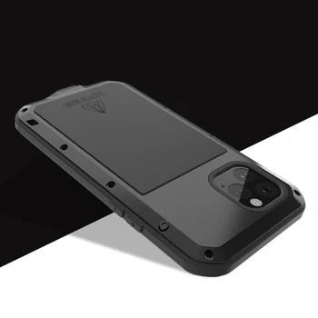 Triecienizturīgs Metāla Gadījumā iPhone11 Pro Max 12Mini XS XR 7 8 SE Lietā 360 Pilnu Ķermeņa Aizsardzību Gorilla Stikla, Alumīnija Vāks Apvalks