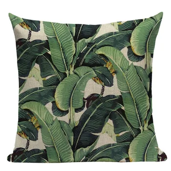 Tropisko palmu lapu spilvens segums, guļamistaba, dīvāns apdare, lina 45x45cm, princese spilvens, dārza dekorēšanai