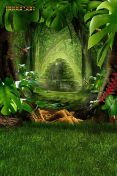 Tropu Rainforest Koks Pavasarī Pasaku Pasaku Ceļš, Maya Kukulkan Piramīdas Pielāgotus Foto Studija Zāle Fons Fons Vinila Banner
