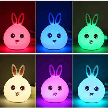 Trusis LED Nakts Gaisma Touch Sensors, Tālvadības pults, Krāsains USB Lādējamu Silikona Zaķi, Gultas Lampa, Bērniem, Baby Dāvanu