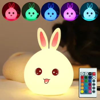 Trusis LED Nakts Gaisma Touch Sensors, Tālvadības pults, Krāsains USB Lādējamu Silikona Zaķi, Gultas Lampa, Bērniem, Baby Dāvanu