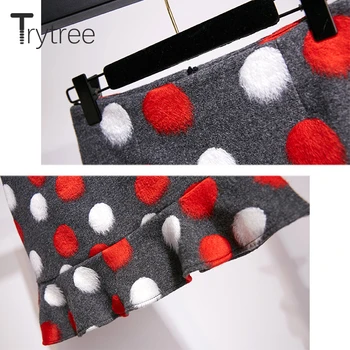 Trytree Rudens Ziemas Divi gabals, kas Gadījuma O-veida kakla Laternu Piedurknēm Tops + Svārki Mini-line Modes Biroja Dāma Set 2 Gabals, kas
