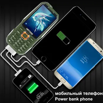 Trīs SIM kartes 2.8 collu Triecienizturīgs tālrunis ar 3 SIM karti 3 gatavības mobilo telefonu Cectdigi T19 Power Bank GSM Lukturīti krievu Tastatūra
