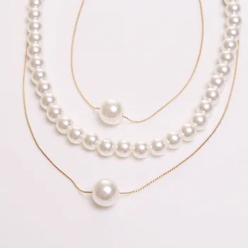 Trīs slāņu pērļu kaklarotu Pilns ar pērlēm, viena pērle, dažādu līmeņu modes kaklarotas Sievietēm Bijoux Rotaslietas, Aksesuāri, Dāvanu
