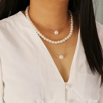 Trīs slāņu pērļu kaklarotu Pilns ar pērlēm, viena pērle, dažādu līmeņu modes kaklarotas Sievietēm Bijoux Rotaslietas, Aksesuāri, Dāvanu
