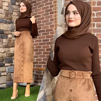 Turcija Musulmaņu Velveta Zīmuli Svārki Jostas Tuvajos Austrumos, Dubaija Sievietes Augsta Vidukļa Bodycon Slim Gari Svārki Islāma Apģērba Indonēziešu