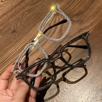 Tuvredzība Hyperopia Sieviešu Saulesbrilles Vintage skaidrs, lēcas, brilles dāmas luksusa rhinestone brilles vīriešiem optisko Toņos