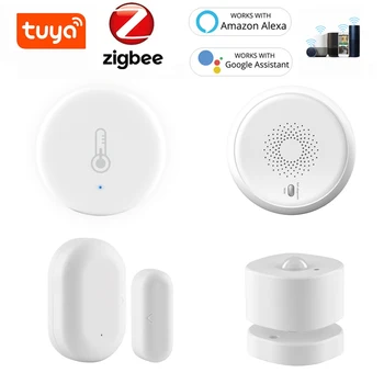 Tuya ZigBee Smart Temperatūras Un Mitruma Sensors/PIR Kustības Sensoru/Dūmu Detektora Sensors Akumulatora Barošanu Smart Home Security