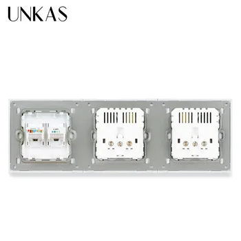 UNKAS Plastmasas Panelis Dual ES Standarta Kontaktligzda 4 USB Uzlādes Ports + RJ11 Tālruņa Ligzdu Sieviete Datoru ar Interneta pieslēgumu Datu RJ45 CAT5E