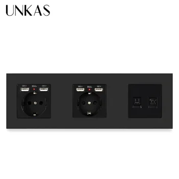 UNKAS Plastmasas Panelis Dual ES Standarta Kontaktligzda 4 USB Uzlādes Ports + RJ11 Tālruņa Ligzdu Sieviete Datoru ar Interneta pieslēgumu Datu RJ45 CAT5E
