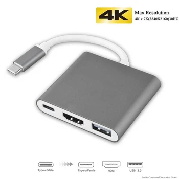 USB C HUB ar HDMI savietojams Adapteris priekš Macbook Pro/Air Thunderbolt 3 USB C Tipa Rumbu ar HDMI saderīgas 4K