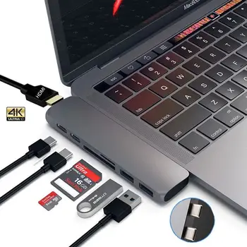USB C RUMBAS C TIPA Thunderbolt 3 Adapteris USB-C Doks Dongle ar HDMI 4k PD USB 3.0 SD TF Card Reader for MacBook Pro Air 13 15