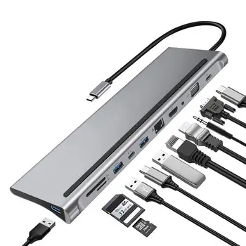 USB C Tipa Rumbu Tips-C-VGA Adapteri RJ45 Lan Ethernet, SD TF USB-C 3.0 HDMI-saderīgam 3.5 mm Jack Audio PD MacBook Pro datorā OTG