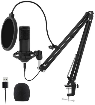 USB Streaming Podcast PC Mikrofonu, profesionālās 192KHZ/24Bit Studio Cardioid Kondensatora Mikrofons Komplektā ar skaņas karti Boom Arm Šoks