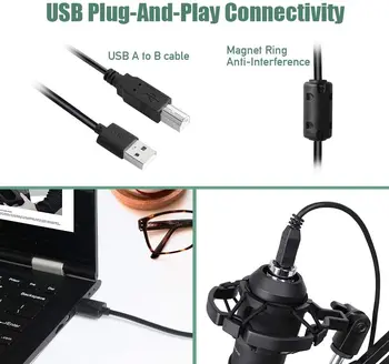 USB Streaming Podcast PC Mikrofonu, profesionālās 192KHZ/24Bit Studio Cardioid Kondensatora Mikrofons Komplektā ar skaņas karti Boom Arm Šoks