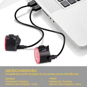 USB Uzlādes Drošības Brīdinājuma Gaismas Ūdensizturīgs Spilgti LED Velosipēda Lukturu