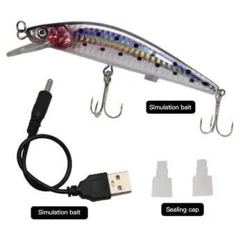 USB Uzlādējams LED Raustīšanās Zivis Pievilināt Elektriskā Ēsmu Dzīvi Kā Vibrēt Zvejas Vilinājums Triple Āķis Elektronisko zivju Ēsmu