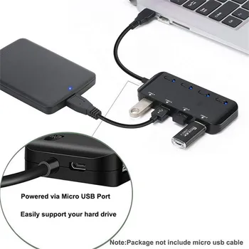 USB3.0 Sadalītāja Kabeli Ultra-plānas Ātra USB 3.0 HUB 4 Porti LED Indikators Atsevišķu Slēdži Peles Klaviatūras Datoru